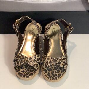 Franco Sarto Slingback Leopard Print Wedge Espadrille Sandal Heels Size 7